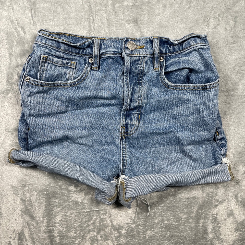 Pacsun‎ Curved 90's Girlfriend Denim Jean Shorts Cuffed Button Fly Light Wash 25